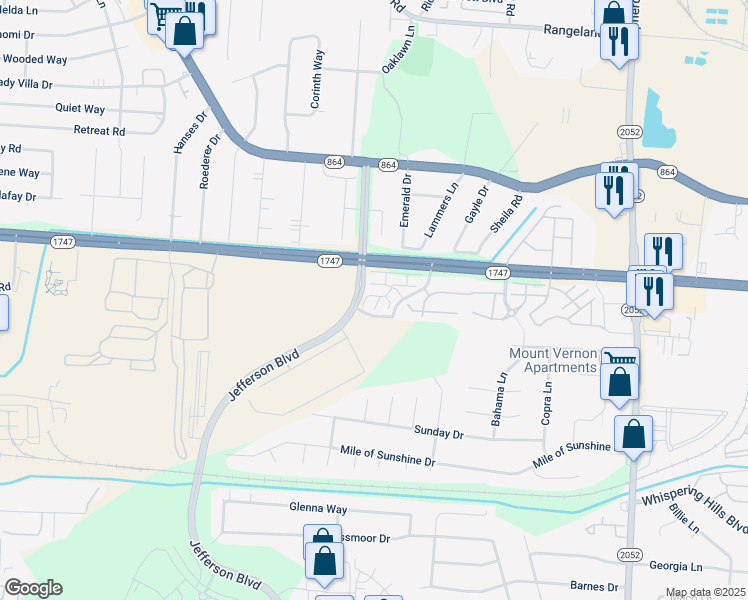 map of restaurants, bars, coffee shops, grocery stores, and more near 7300 Hilary Green Court in Louisville