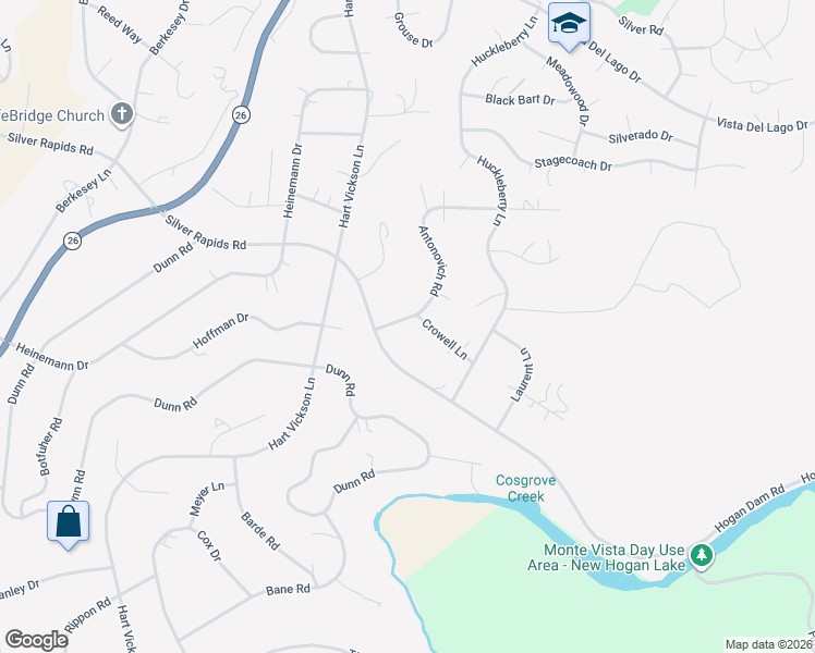 map of restaurants, bars, coffee shops, grocery stores, and more near 3192 Antonovich Road in Valley Springs