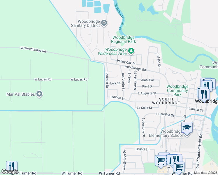 map of restaurants, bars, coffee shops, grocery stores, and more near 18998 Benedict Drive in Woodbridge