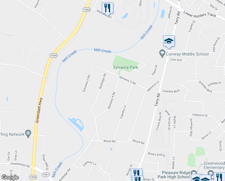 map of restaurants, bars, coffee shops, grocery stores, and more near 6700 Sylvania 4 Road in Louisville