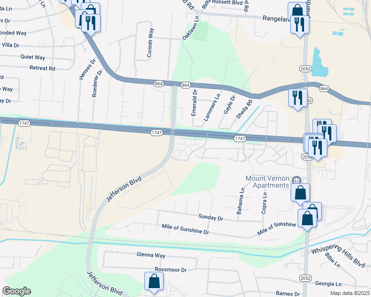 map of restaurants, bars, coffee shops, grocery stores, and more near 7300 Hilary Green Court in Louisville