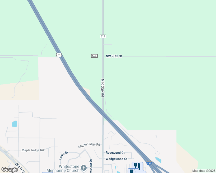 map of restaurants, bars, coffee shops, grocery stores, and more near 9300 North Ridge Road in Hesston