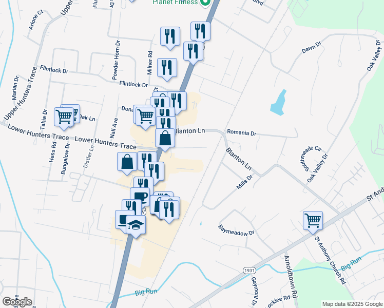 map of restaurants, bars, coffee shops, grocery stores, and more near 24 Welby Road in Louisville
