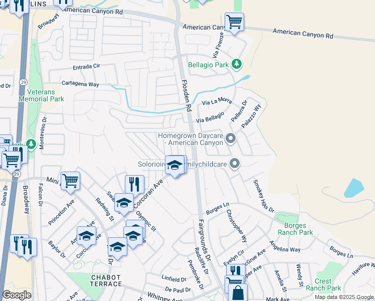 map of restaurants, bars, coffee shops, grocery stores, and more near 420 Sandstone Drive in Vallejo