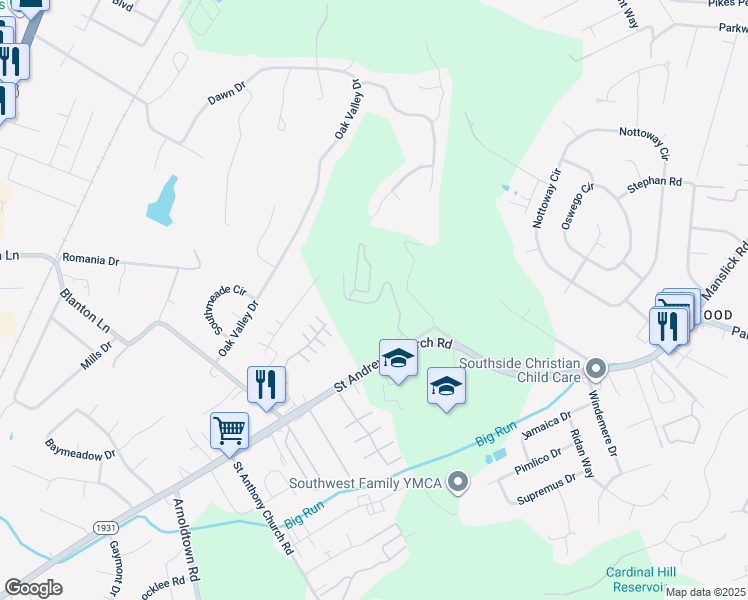 map of restaurants, bars, coffee shops, grocery stores, and more near 3200 Renwood Boulevard in Louisville