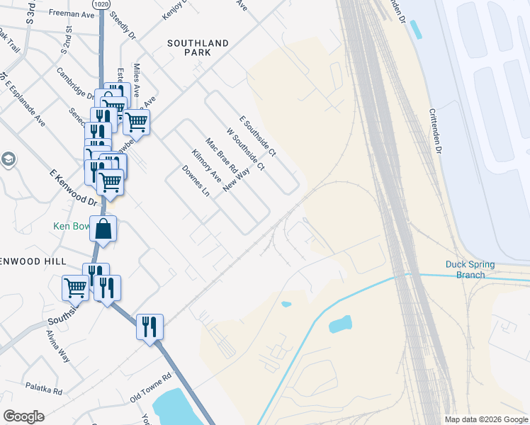 map of restaurants, bars, coffee shops, grocery stores, and more near 6606 Rob Roy Street in Louisville