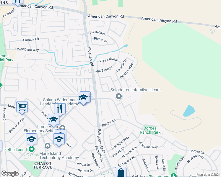 map of restaurants, bars, coffee shops, grocery stores, and more near 6 Vía Pesaro in American Canyon