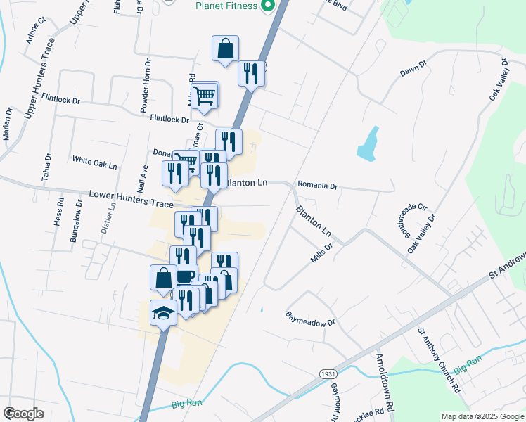 map of restaurants, bars, coffee shops, grocery stores, and more near 24 Welby Road in Louisville