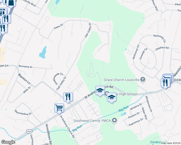 map of restaurants, bars, coffee shops, grocery stores, and more near 3311 Renwood Boulevard in Louisville
