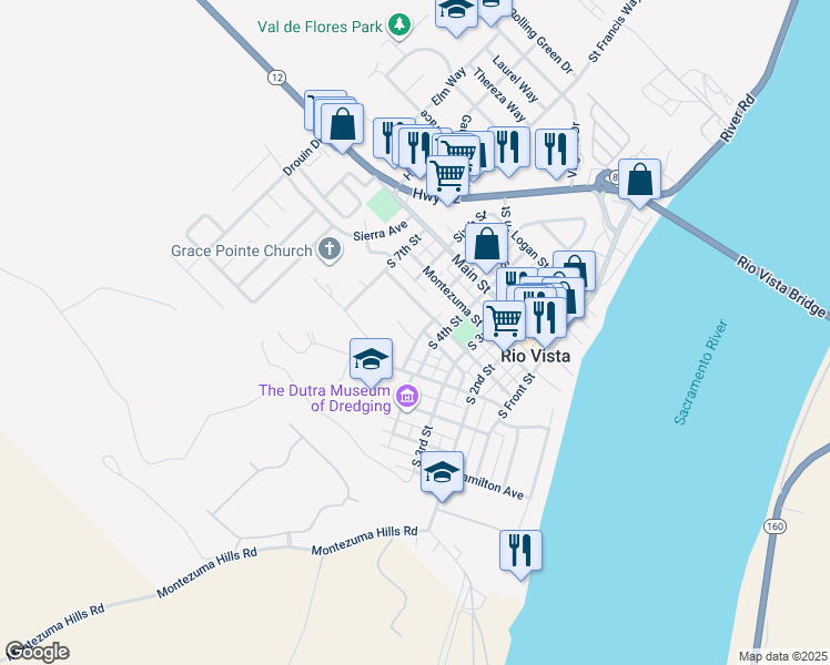 map of restaurants, bars, coffee shops, grocery stores, and more near 244 Saint Joseph Street in Rio Vista