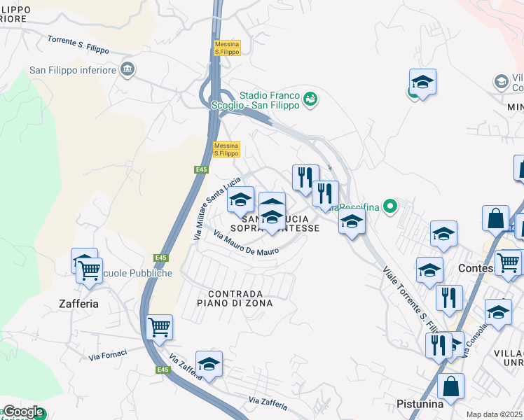 map of restaurants, bars, coffee shops, grocery stores, and more near 16 Via Nuova in Messina
