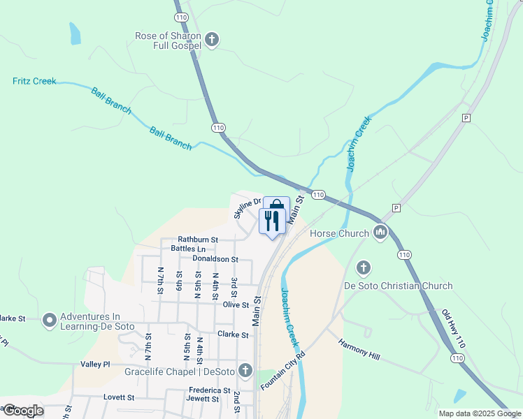 map of restaurants, bars, coffee shops, grocery stores, and more near 1859 Deer Creek Drive in De Soto
