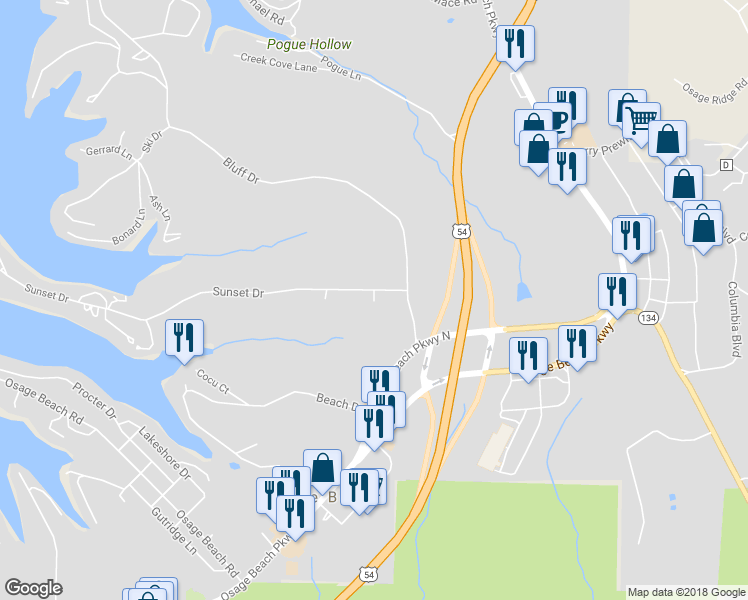 map of restaurants, bars, coffee shops, grocery stores, and more near 1114 Dorothy Lane in Osage Beach