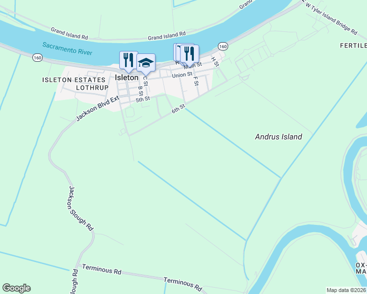 map of restaurants, bars, coffee shops, grocery stores, and more near in Isleton