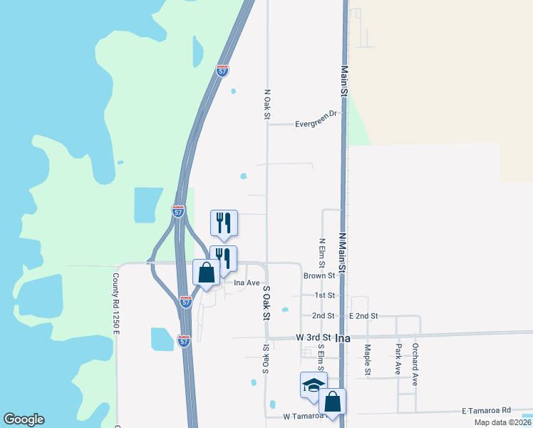 map of restaurants, bars, coffee shops, grocery stores, and more near 100 Lakeview Drive in Ina