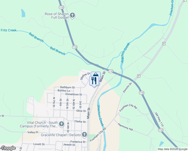 map of restaurants, bars, coffee shops, grocery stores, and more near 1859 Deer Creek Drive in De Soto
