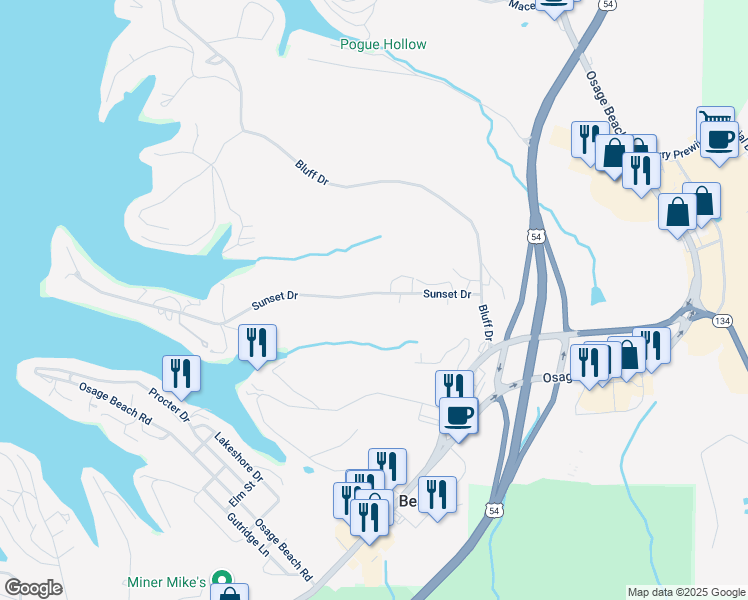 map of restaurants, bars, coffee shops, grocery stores, and more near 4162-4198 Sunset Drive in Osage Beach