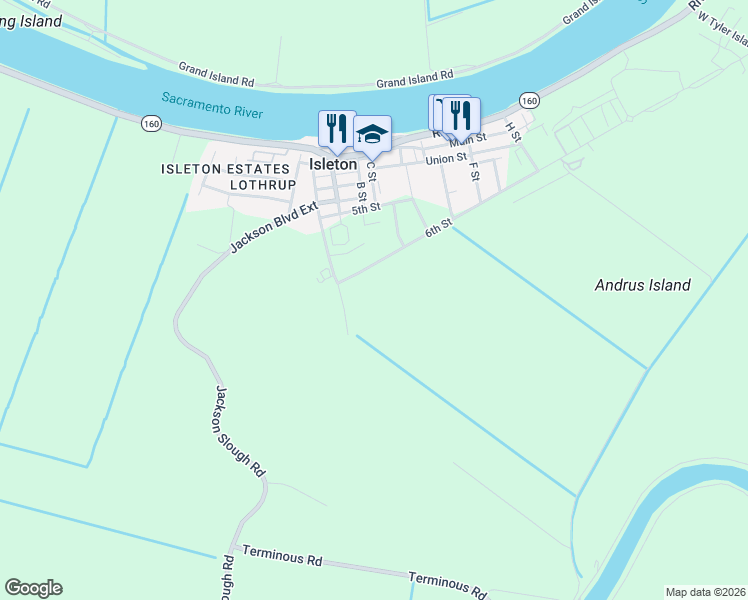 map of restaurants, bars, coffee shops, grocery stores, and more near Jackson Boulevard Exn in Isleton