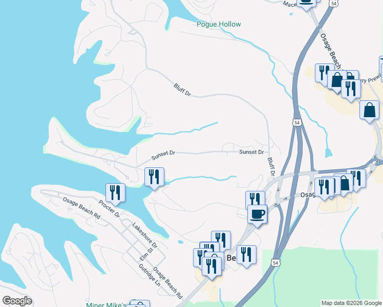 map of restaurants, bars, coffee shops, grocery stores, and more near 4146-4198 Sunset Dr in Osage Beach