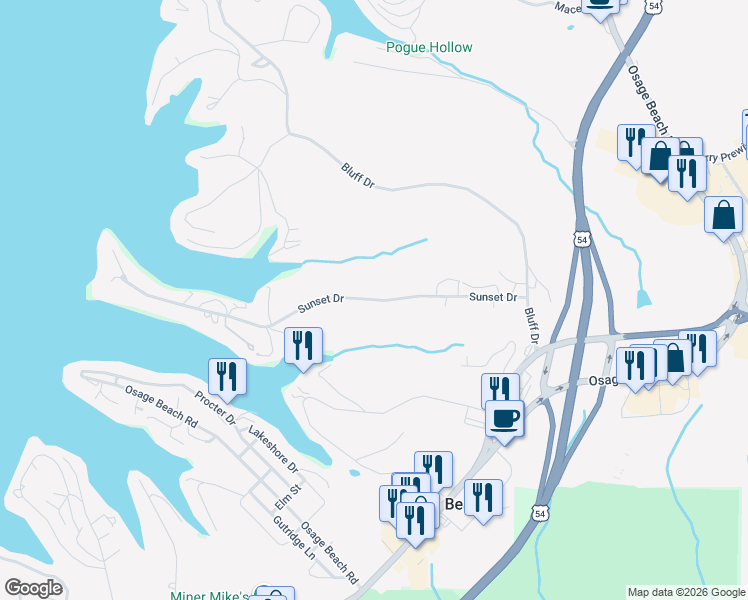 map of restaurants, bars, coffee shops, grocery stores, and more near 4146-4198 Sunset Dr in Osage Beach