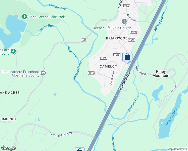 map of restaurants, bars, coffee shops, grocery stores, and more near 204 Saint Ives Road in Charlottesville