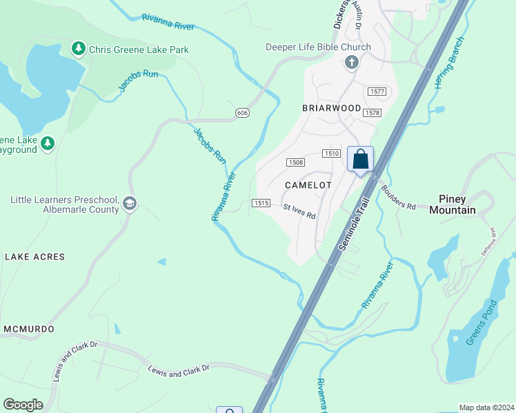 map of restaurants, bars, coffee shops, grocery stores, and more near 210 Saint Ives Road in Charlottesville