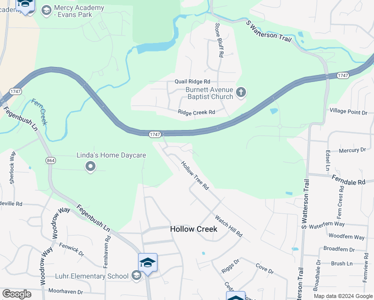 map of restaurants, bars, coffee shops, grocery stores, and more near 7603 Downs Farm Way in Louisville