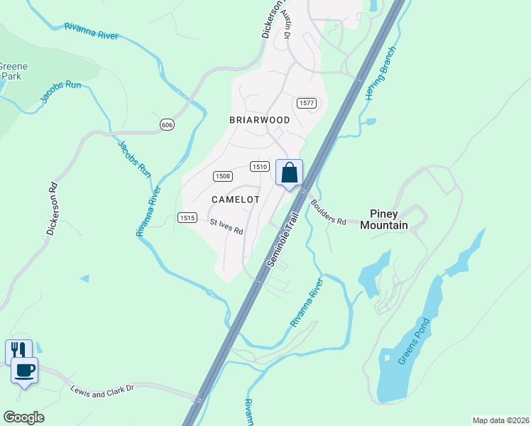 map of restaurants, bars, coffee shops, grocery stores, and more near 2110 Elm Tree Court in Charlottesville