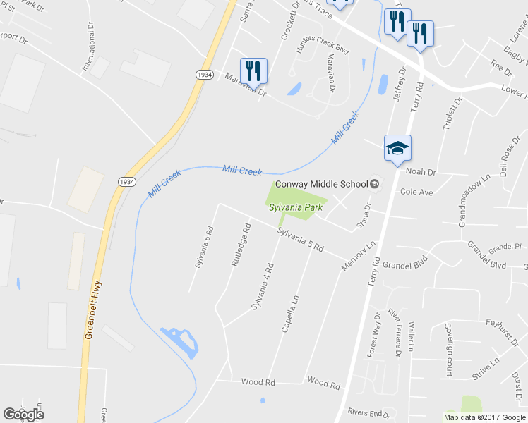 map of restaurants, bars, coffee shops, grocery stores, and more near 6662 Sylvania 5 Road in Louisville