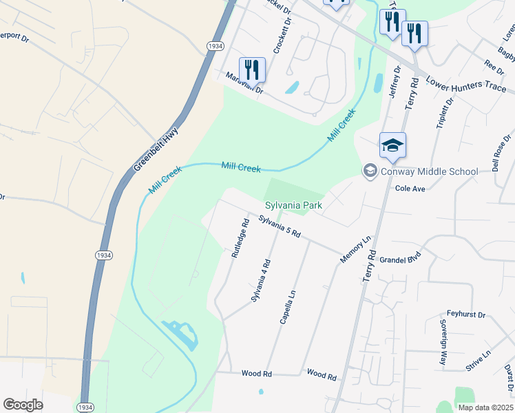 map of restaurants, bars, coffee shops, grocery stores, and more near 6662 Sylvania 5 Road in Louisville