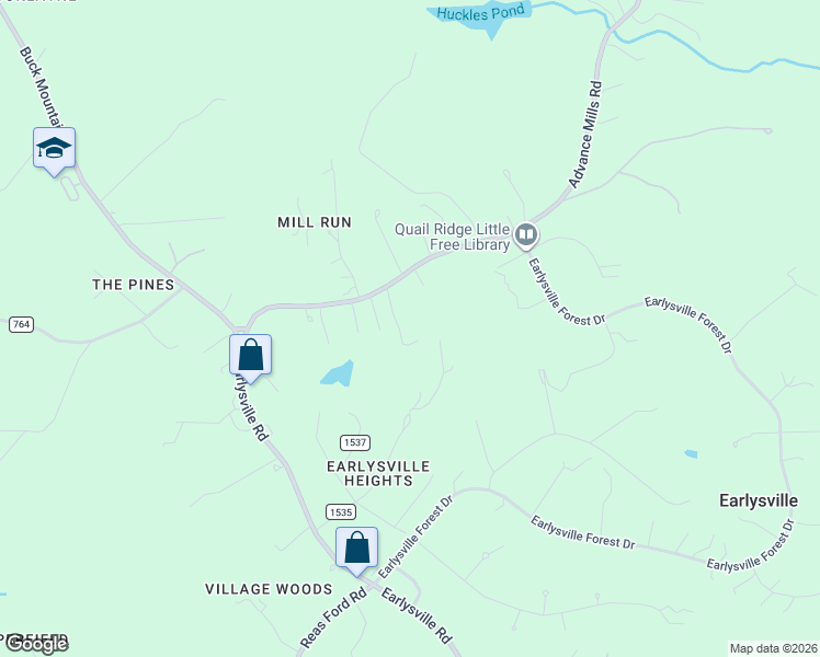 map of restaurants, bars, coffee shops, grocery stores, and more near 725 Horse Ridge Way in Earlysville