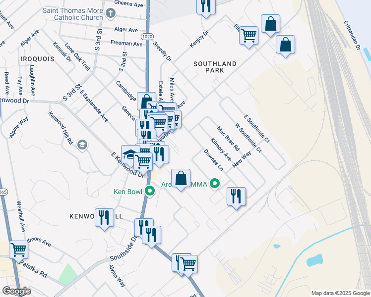 map of restaurants, bars, coffee shops, grocery stores, and more near 220 Downes Lane in Louisville