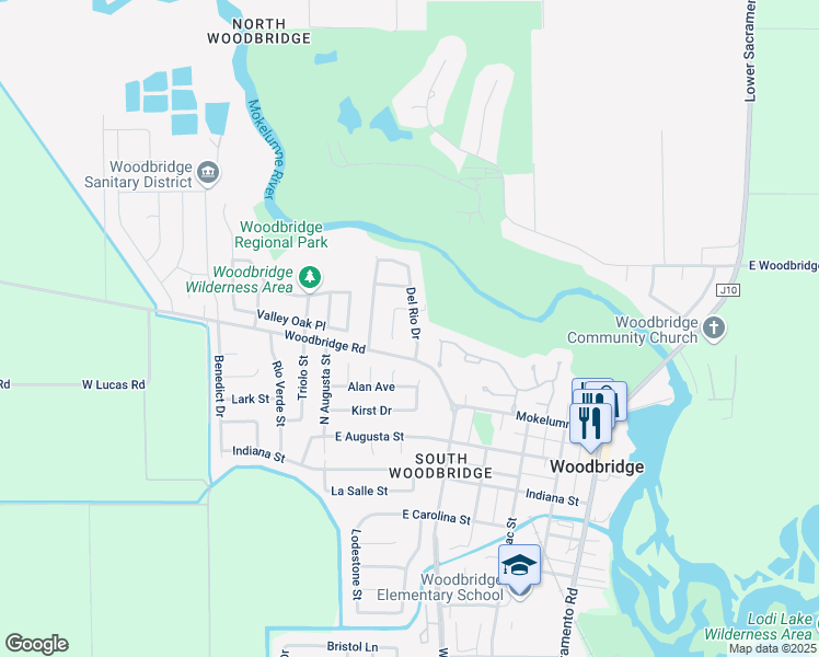 map of restaurants, bars, coffee shops, grocery stores, and more near 19355 Del Rio Drive in Woodbridge