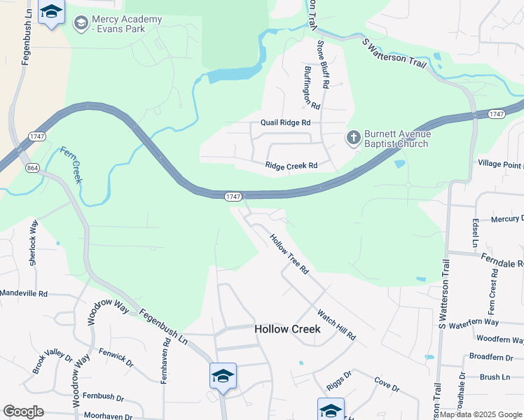 map of restaurants, bars, coffee shops, grocery stores, and more near 6305 Downs Farm Way in Louisville