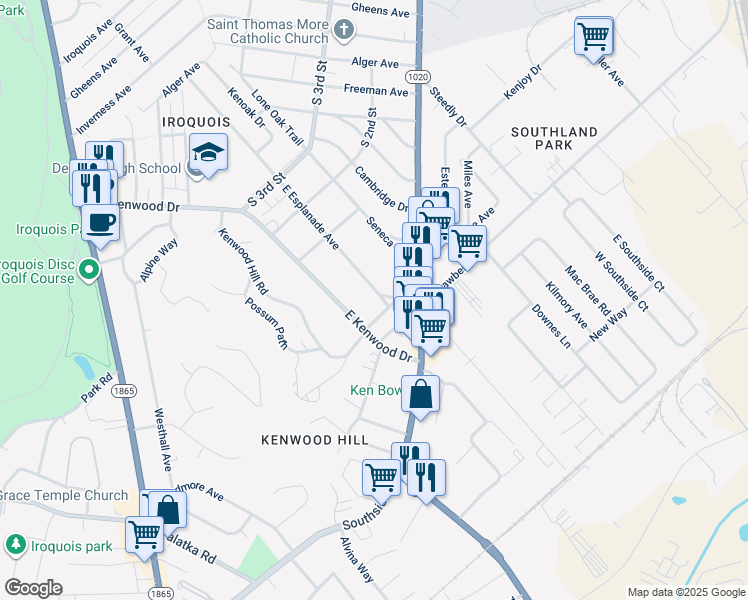 map of restaurants, bars, coffee shops, grocery stores, and more near 326 East Esplanade Avenue in Louisville