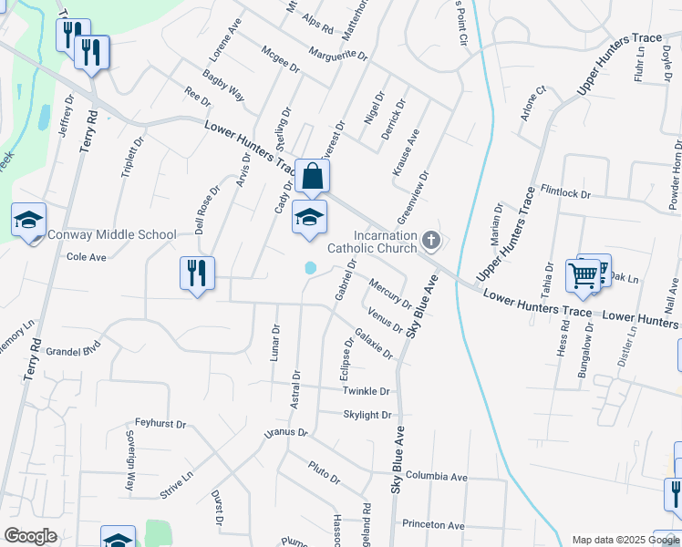 map of restaurants, bars, coffee shops, grocery stores, and more near 5300 Mercury Drive in Louisville