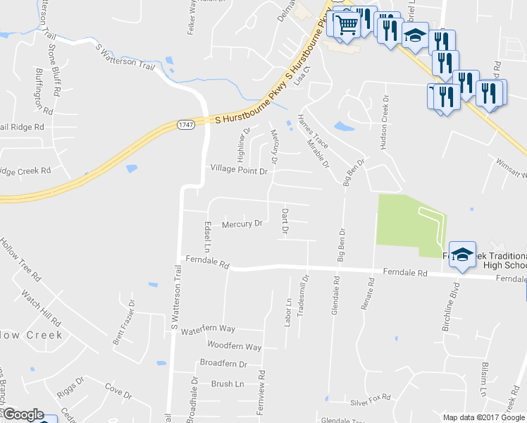 map of restaurants, bars, coffee shops, grocery stores, and more near 6208 Mercury Drive in Louisville