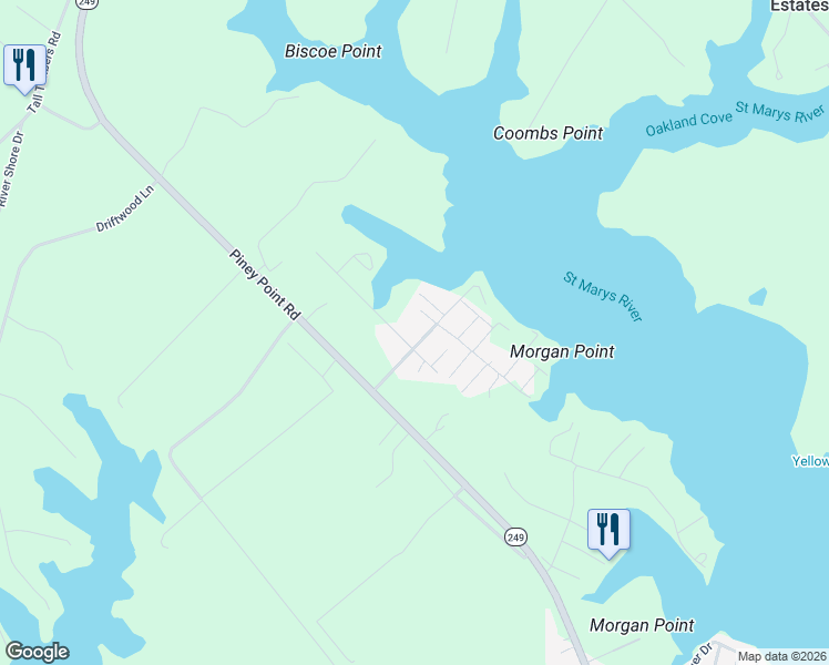 map of restaurants, bars, coffee shops, grocery stores, and more near 44996 Shore Dr in Tall Timbers