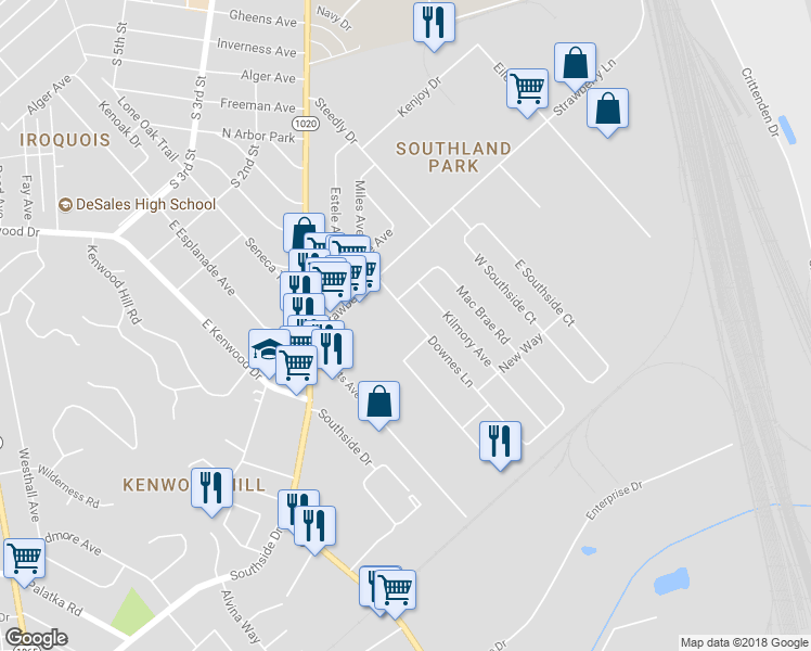map of restaurants, bars, coffee shops, grocery stores, and more near 220 Downes Lane in Louisville
