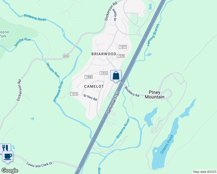 map of restaurants, bars, coffee shops, grocery stores, and more near 2061 Elm Tree Court in Charlottesville