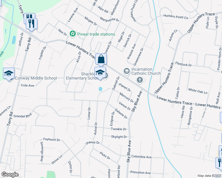 map of restaurants, bars, coffee shops, grocery stores, and more near 5300 Mercury Drive in Louisville