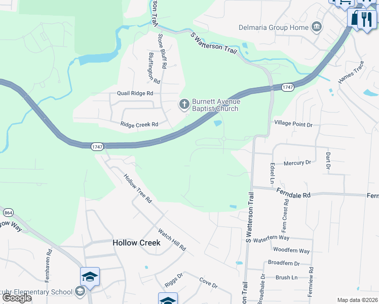 map of restaurants, bars, coffee shops, grocery stores, and more near 6106 South Watterson Trail in Louisville