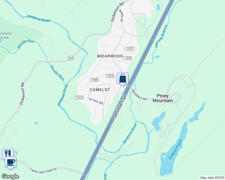 map of restaurants, bars, coffee shops, grocery stores, and more near 2110 Elm Tree Court in Charlottesville
