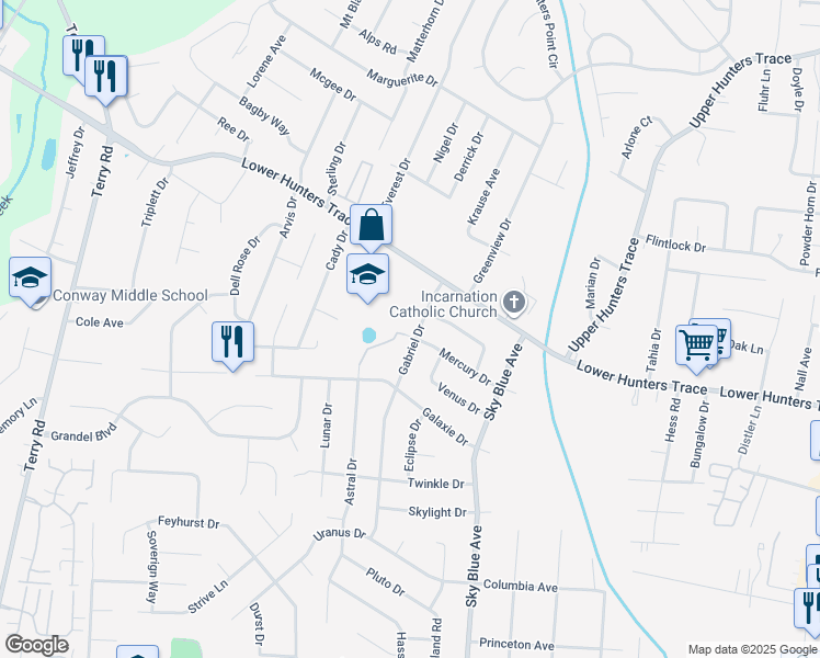 map of restaurants, bars, coffee shops, grocery stores, and more near 5300 Mercury Drive in Louisville