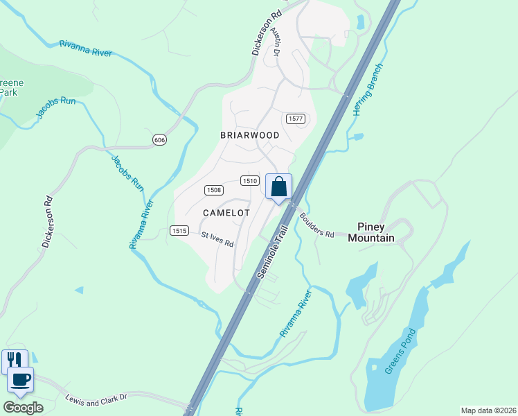 map of restaurants, bars, coffee shops, grocery stores, and more near 2110 Elm Tree Court in Charlottesville