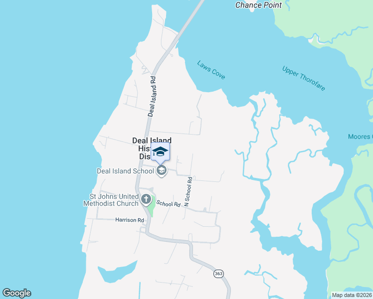 map of restaurants, bars, coffee shops, grocery stores, and more near 10028 North School Road in Deal Island Historic District