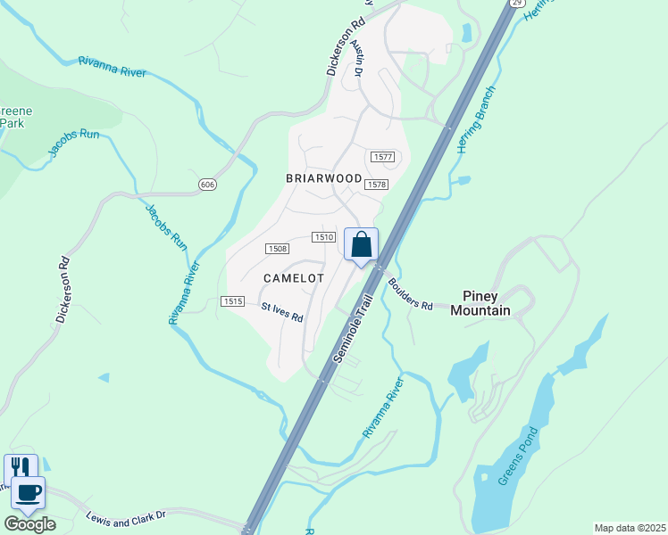 map of restaurants, bars, coffee shops, grocery stores, and more near 2048 Elm Tree Court in Charlottesville