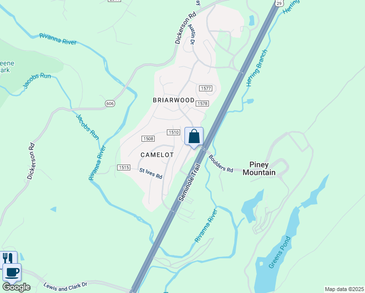map of restaurants, bars, coffee shops, grocery stores, and more near 2064 Elm Tree Court in Charlottesville