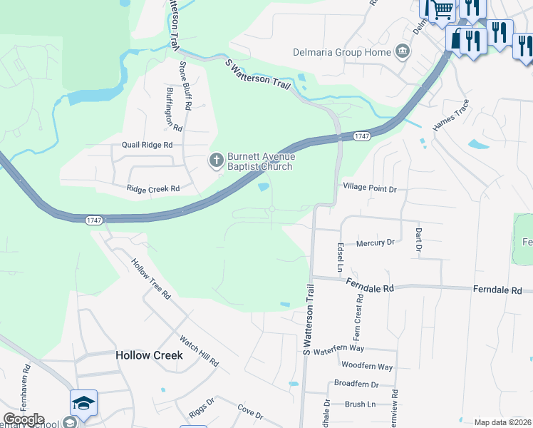 map of restaurants, bars, coffee shops, grocery stores, and more near 6106 South Watterson Trail in Louisville