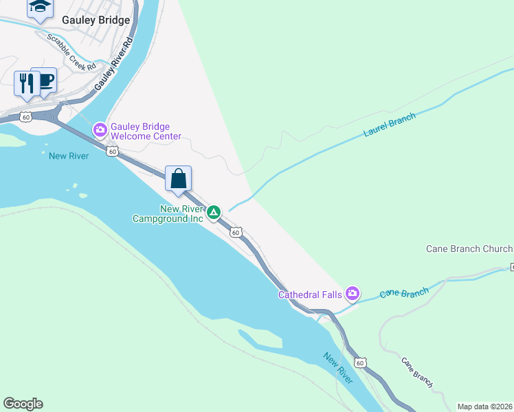 map of restaurants, bars, coffee shops, grocery stores, and more near Taylor Hill Road in Gauley Bridge